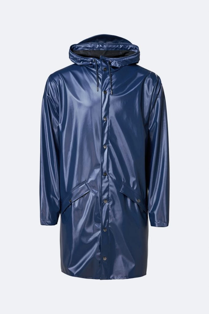 RAINS Long Jacket Shiny Blue