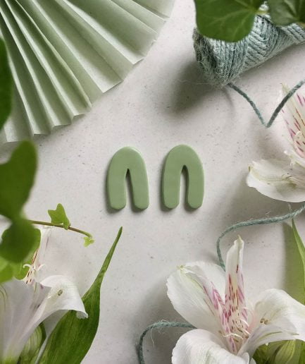 PLUME Matcha Green Curved Arch Shape Stud Earrings