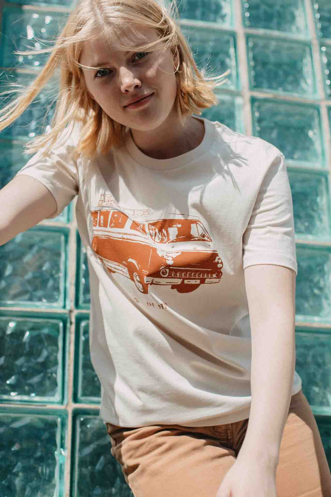 Vaira Vīksne Unisex Organic Cotton T-shirt Cabover Van RAF 977 - Vintage white