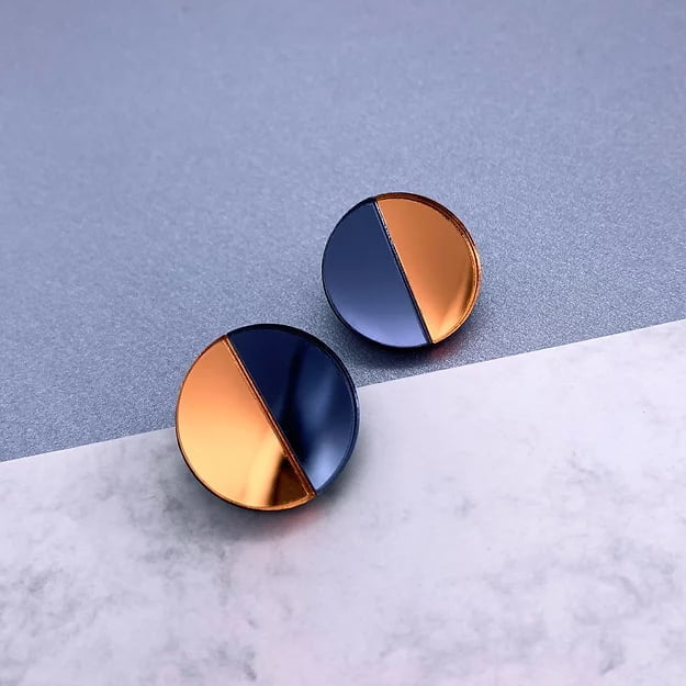 FULLMOON earrings Orange and dark blue circles