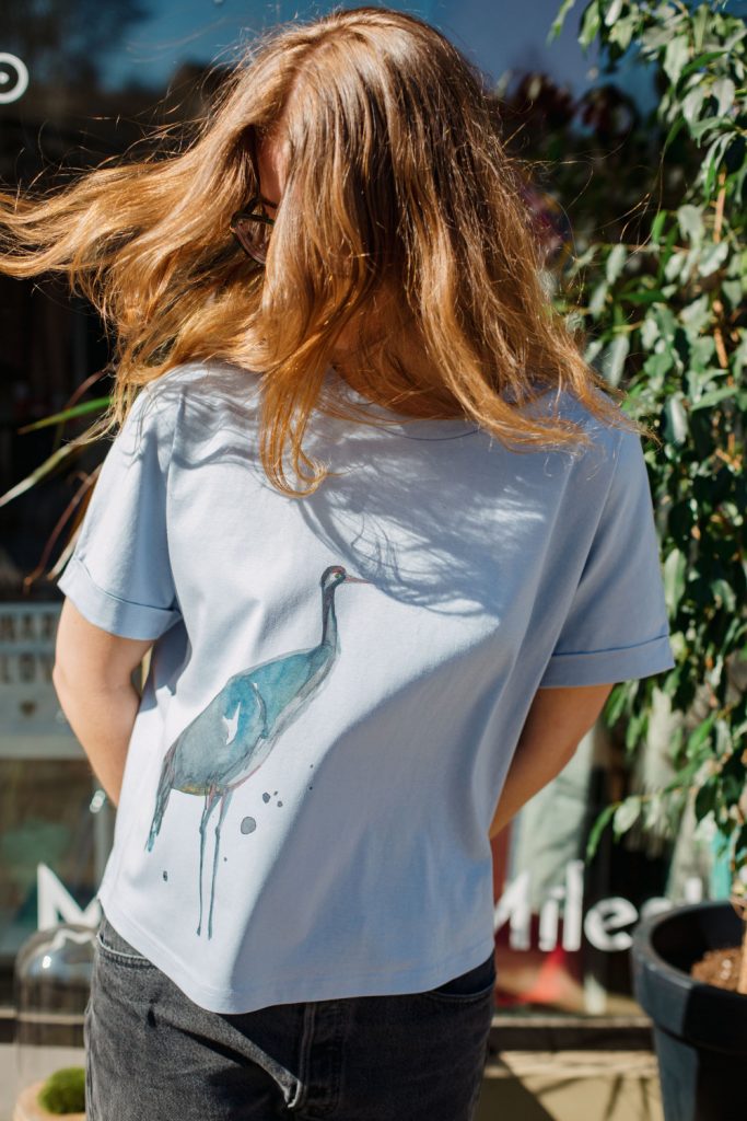 M50 x Zane Veldre Organic cotton Women's Rolled Sleeve T-shirt Crane I Serene Blue