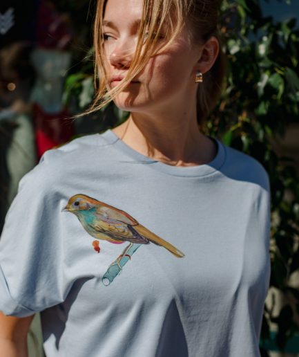 M50 x Zane Veldre Organic cotton Women's Rolled Sleeve T-shirt Nightingale I Serene Blue