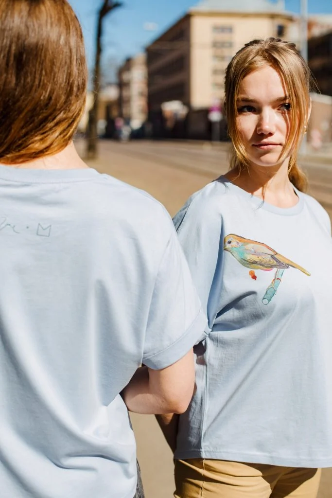 M50 x Zane Veldre Organic cotton Women's Rolled Sleeve T-shirt Nightingale I Serene Blue