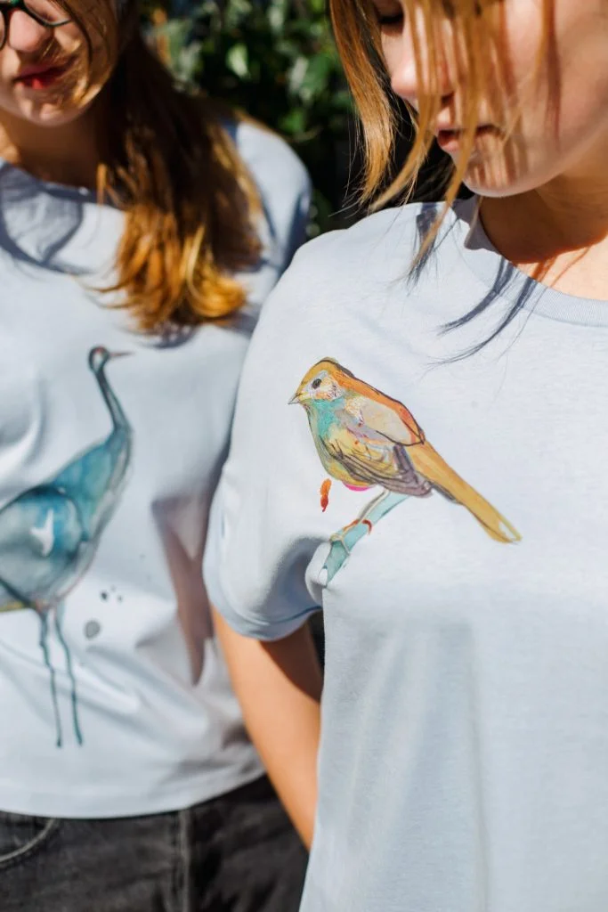 M50 x Zane Veldre Organic cotton Women's Rolled Sleeve T-shirt Nightingale I Serene Blue