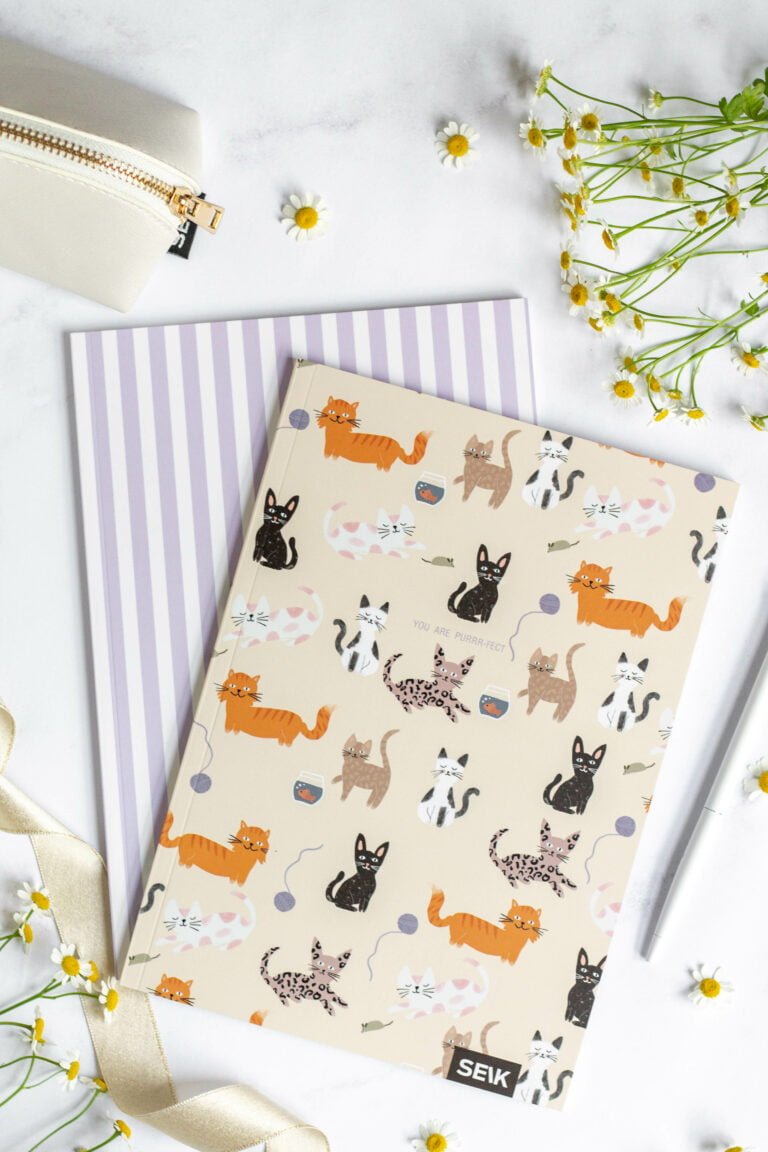SEIK Notebook with lines and checkers - kitties & happiness