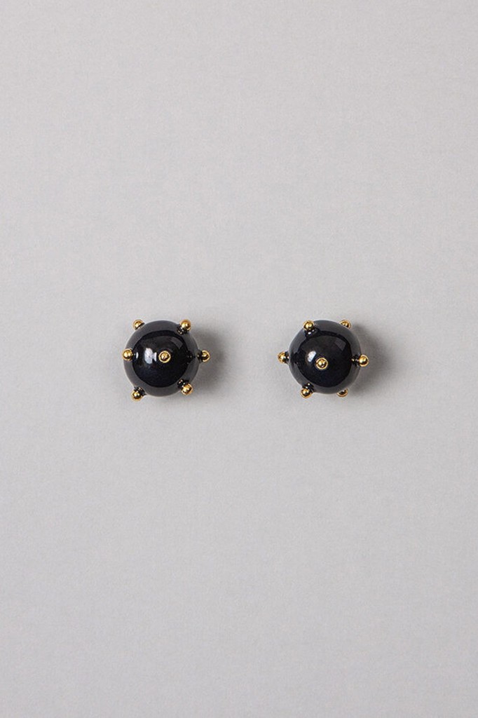 ABE Earrings black ball - gold accent