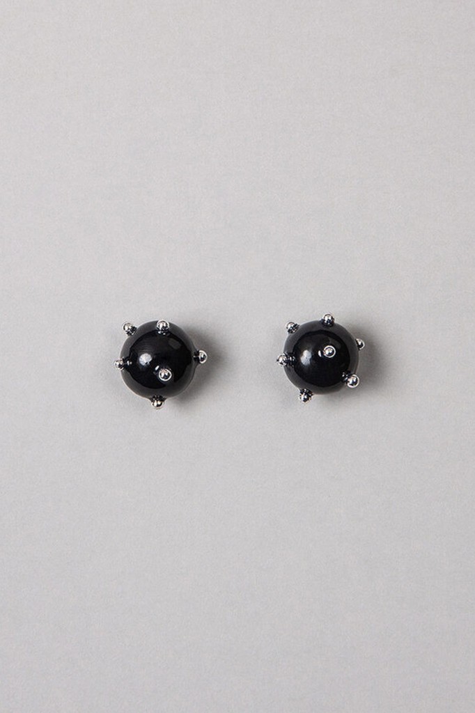 ABE Earrings black ball - silver accent