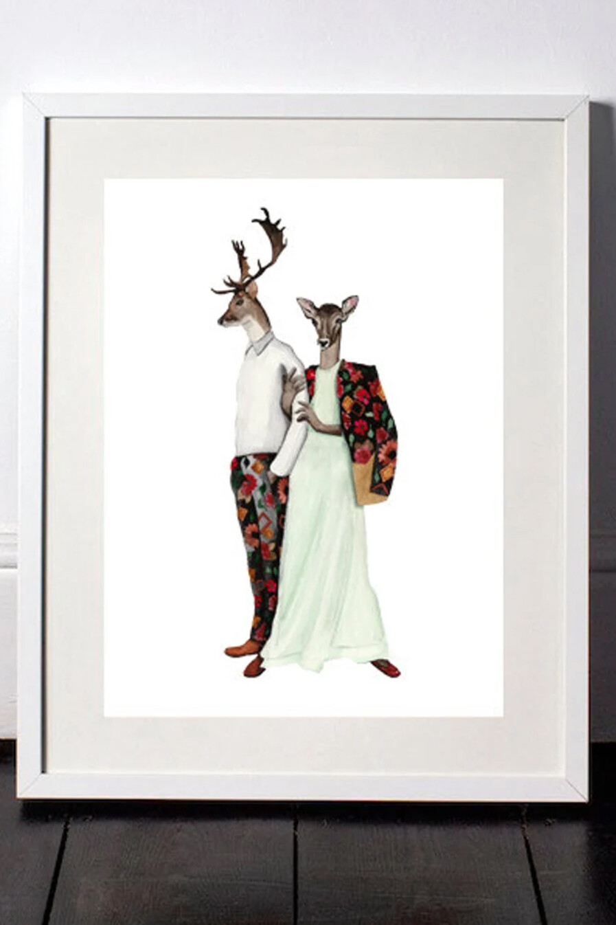 DressedFur Deer and doe couple art print