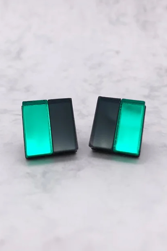FULLMOON Earrings Dark green and green squares