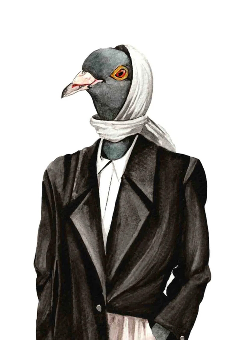 DressedFur Pigeon watercolour art print