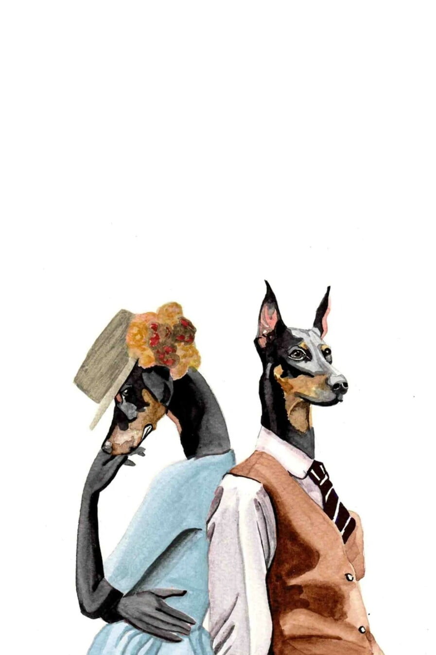 DressedFur A4 Plakāts Dobermaņu suņu pāris