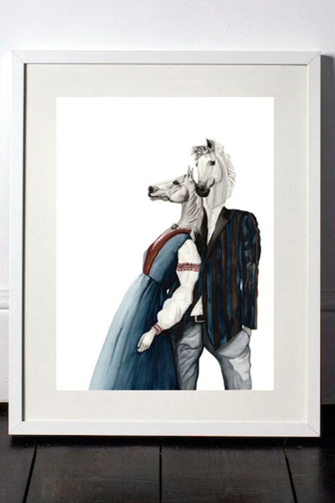 DressedFur White horse couple Art Print