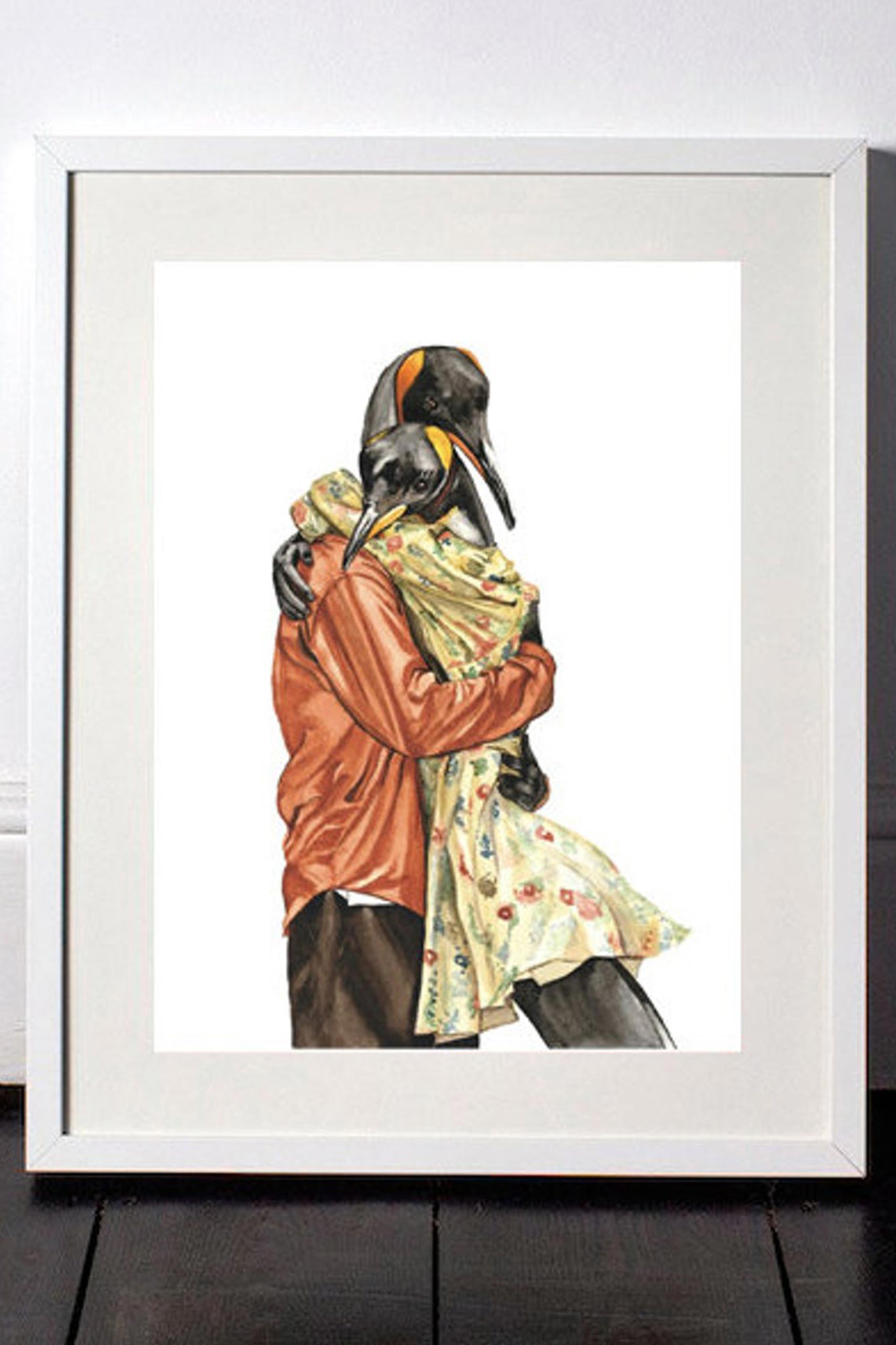 DressedFur Penguin couple Art Print