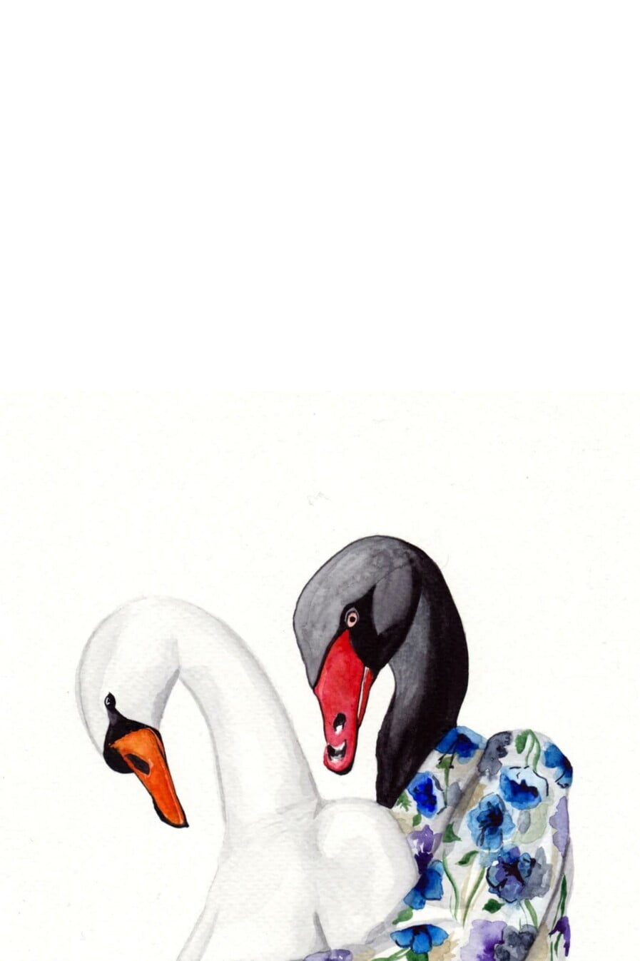 DressedFur Black and white swan couple Art Print