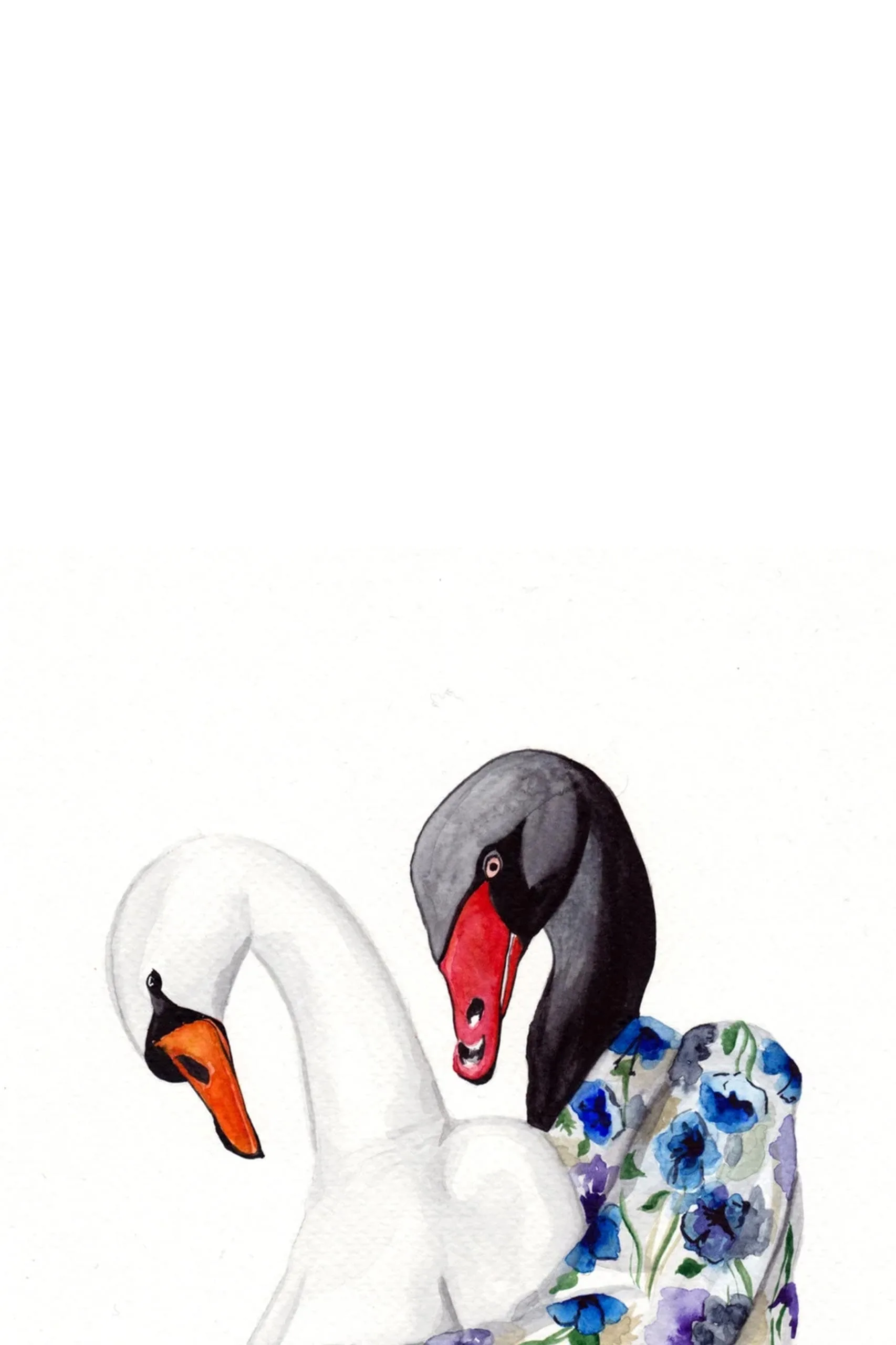 DressedFur Black and white swan couple Art Print