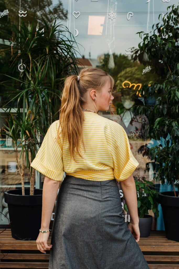 M50 Wrap blouse | Yellow stripes