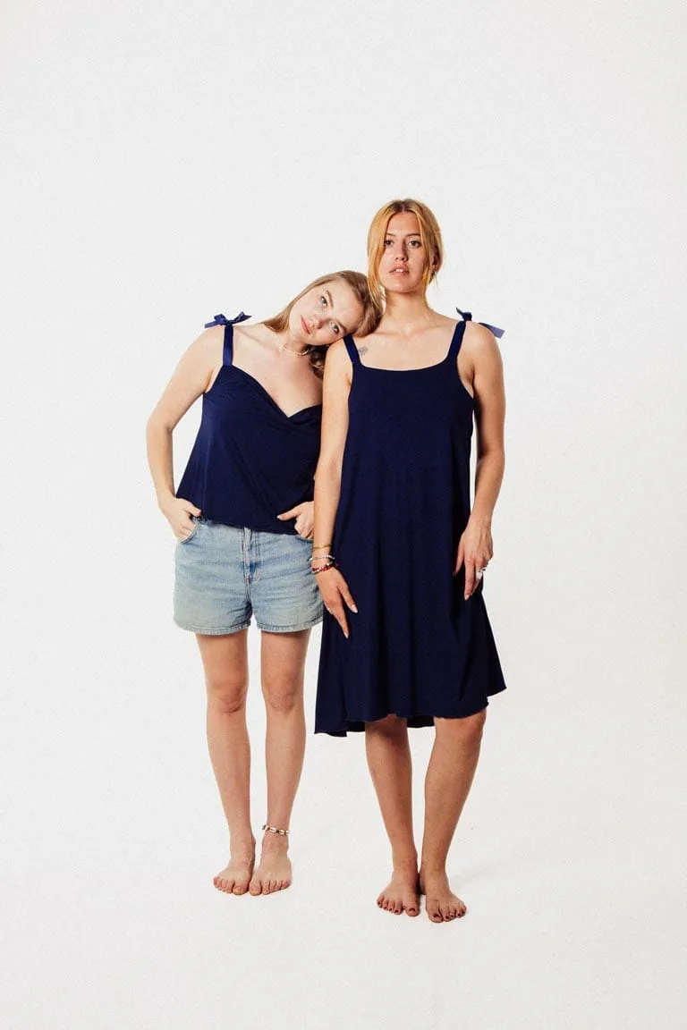 M50 Vasaras kleita ar sasienamām bantēm | Tumši zila