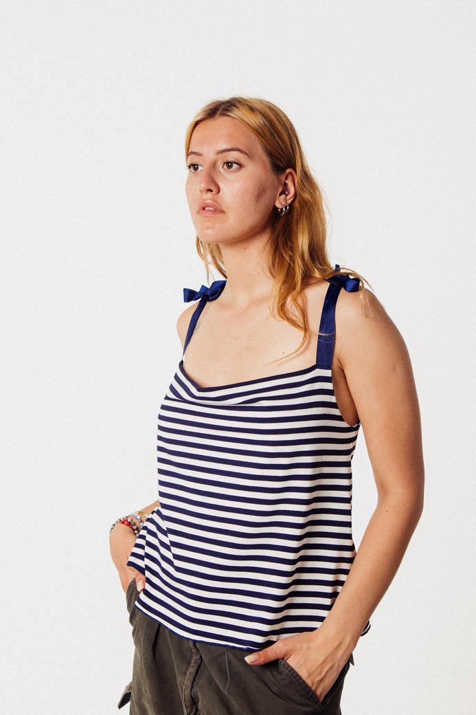 M50 Summer top with tie bows | Striped