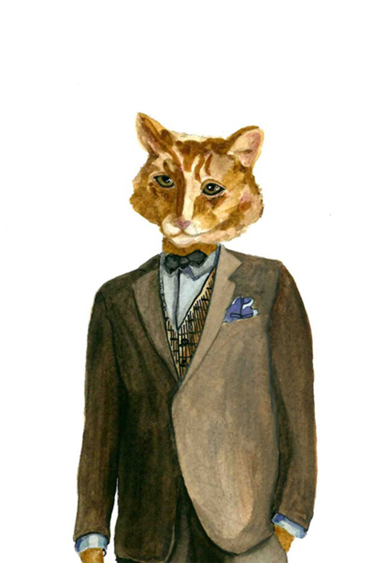 Dressedfur Cat with a hat animal art print