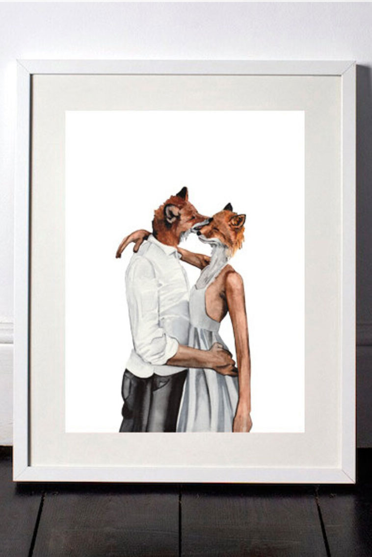 Dressedfur Black Foxes couple art print