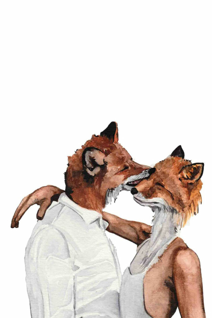 Dressedfur Black Foxes couple art print