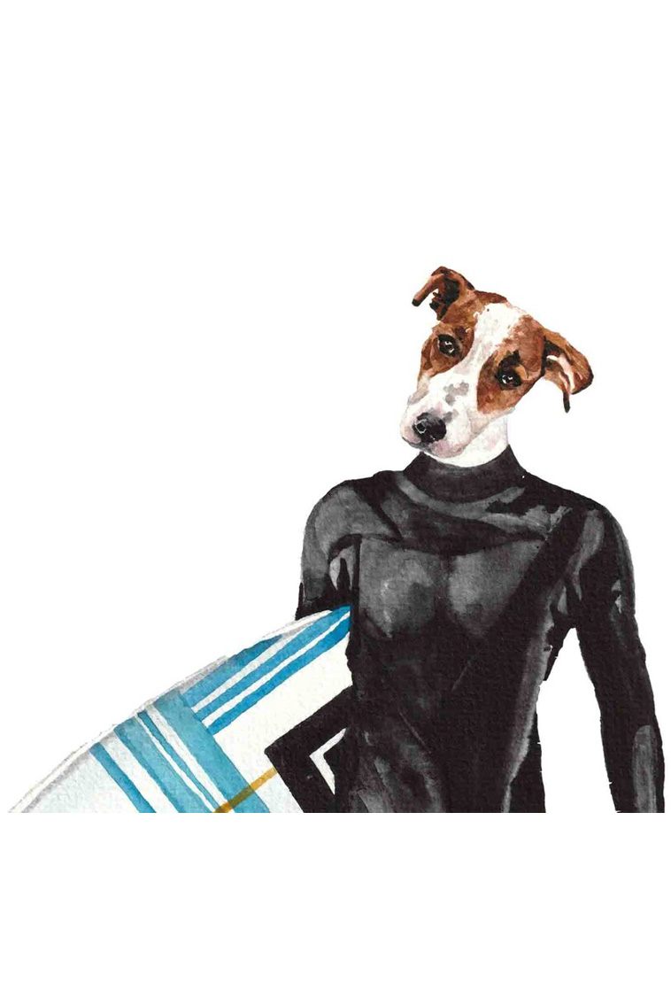 Dressedfur Jack Russel the surfer art print