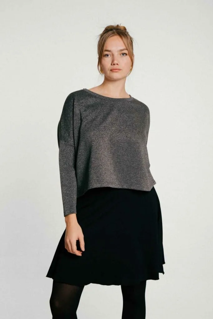 M50 Loose Shiny Crop Top Sweater | Grey