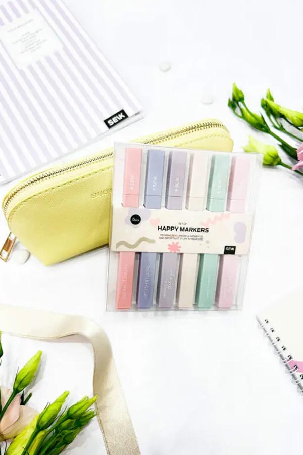 SEIK Happy markers – Highlight your adventures with pastel colors (6 pcs)aSeik Laimīgie marķieri - izkrāsojiet piedzīvojumus ar pasteļkrāsas marķieriem (6 gab)