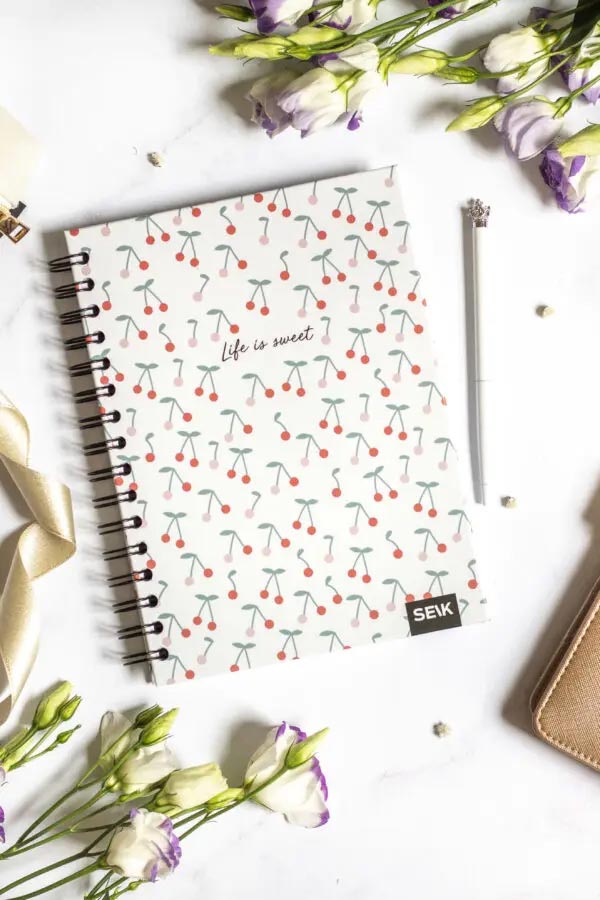 SEIK Bullet Journal / Dotted Notebook hard cover spiral binding – Cherries