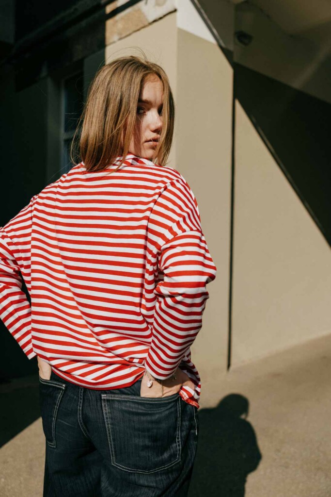 M50 Loose Cut Onesize Crop Top | Red stripes