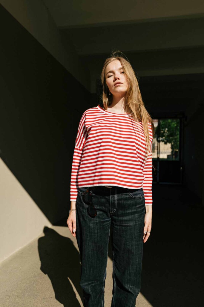 M50 Loose Cut Onesize Crop Top | Red stripes