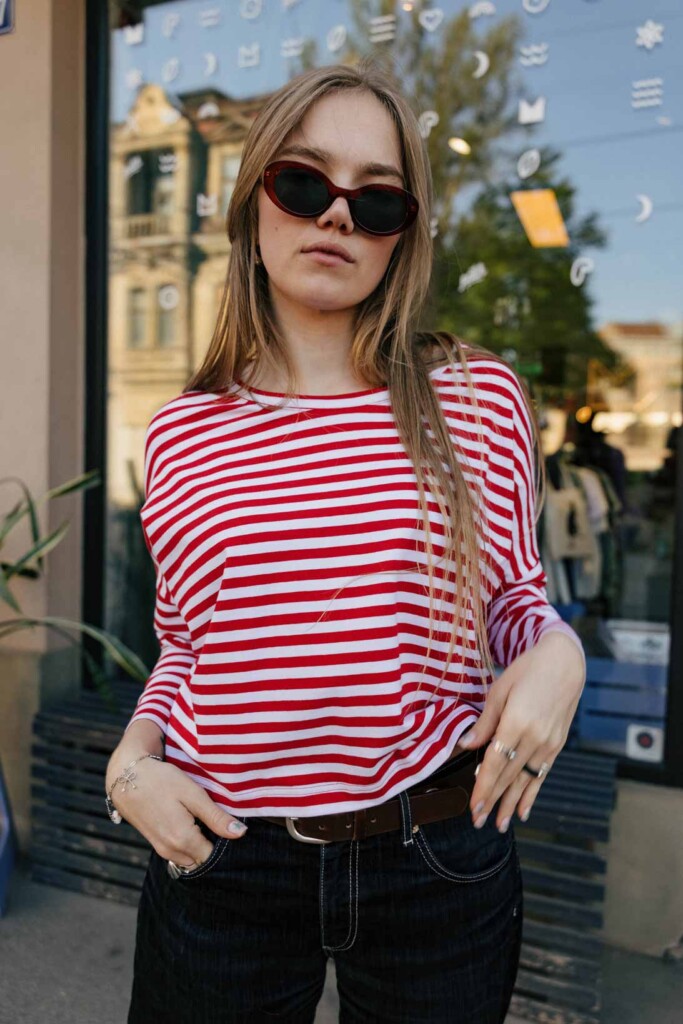 M50 Loose Cut Onesize Crop Top | Red stripes