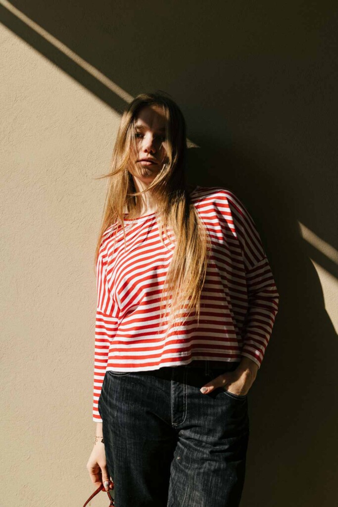 M50 Loose Cut Onesize Crop Top | Red stripes