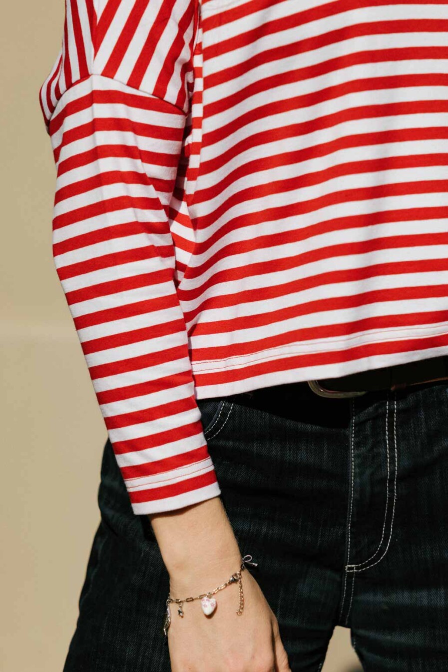 M50 Loose Cut Onesize Crop Top | Red stripes