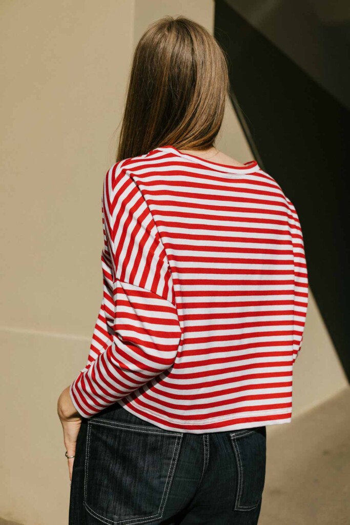 M50 Loose Cut Onesize Crop Top | Red stripes