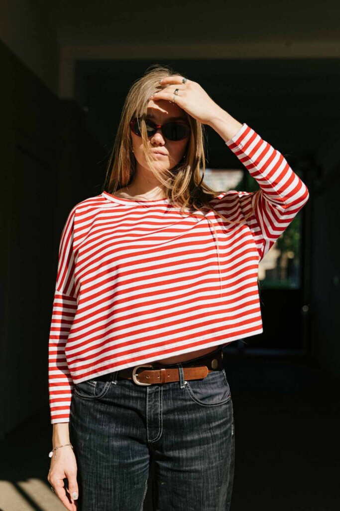 M50 Loose Cut Onesize Crop Top | Red stripes