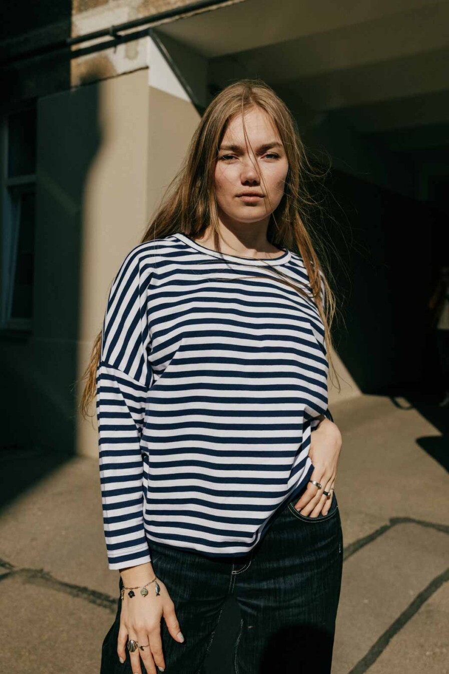 M50 Loose Cut Onesize Sweater | Blue Stripes