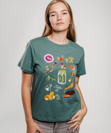 M50 x Zane Veldre Unisex T krekls "Latvijas garšas" | Zaļš