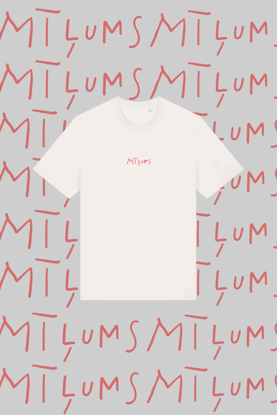 M50 organic cotton T shirt “MĪĻUMS” | Off White